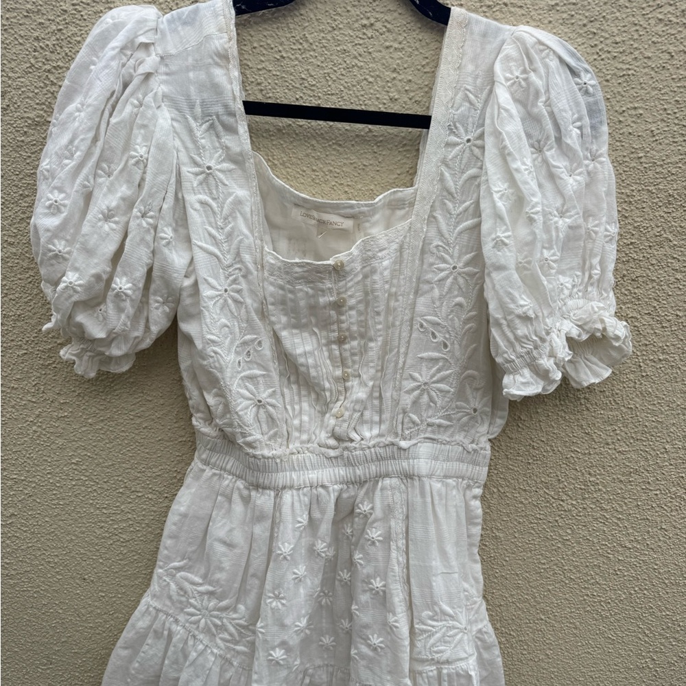 LoveShackFancy Ivory Floral Short Sleeve Dress
